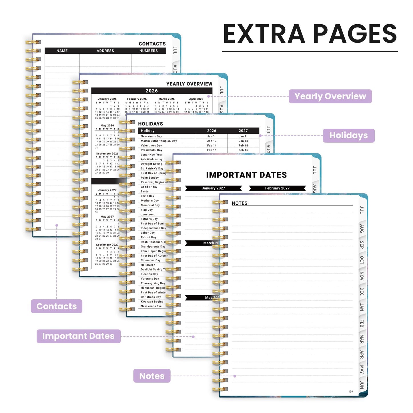Academic Planner 2026-2027, Monthly and Weekly Calendar Planner, July 2026 - June 2027, Pretty Hardcover Teacher Student Planning Agenda Book with Tabs, Fit for School Office Supplies, 6.3" x 8.5", Pastel Horizon