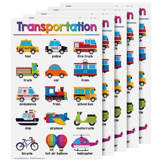 Transportation Educational Charts for Preschool to Gradeschool – Bright and Colorful Visual/Learning Aid Poster for Classroom or Home | Printed on Glossy Durable Cardstock | 11" x 17" | 5 per Pack