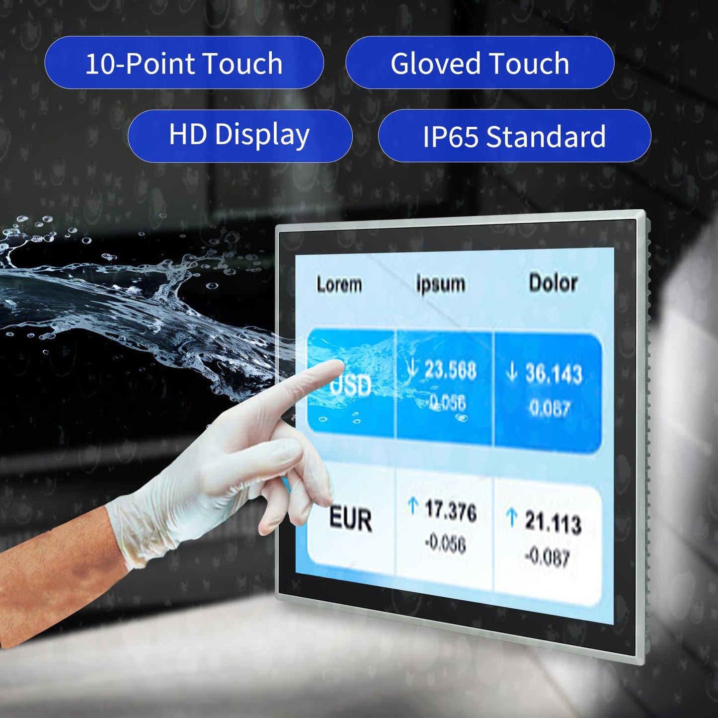 TouchWo 19 inch Industrial Embedded Touchscreen Monitor, Capacitive Multi-Touch Screen Industrial Front IP65 Monitor Built-in Speakers, HD-MI in, USB, VGA, 16:10 1280x1024 Display