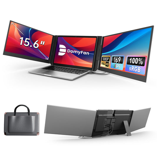 domyfan 15.6" Laptop Screen Extender, Triple Portable Monitor with Ultra-Thin FHD 1080P IPS Display for 13-17" Laptop, Plug & Play via HDMI/USB-A/Type-C, Compatible with Mac/Windows/Android