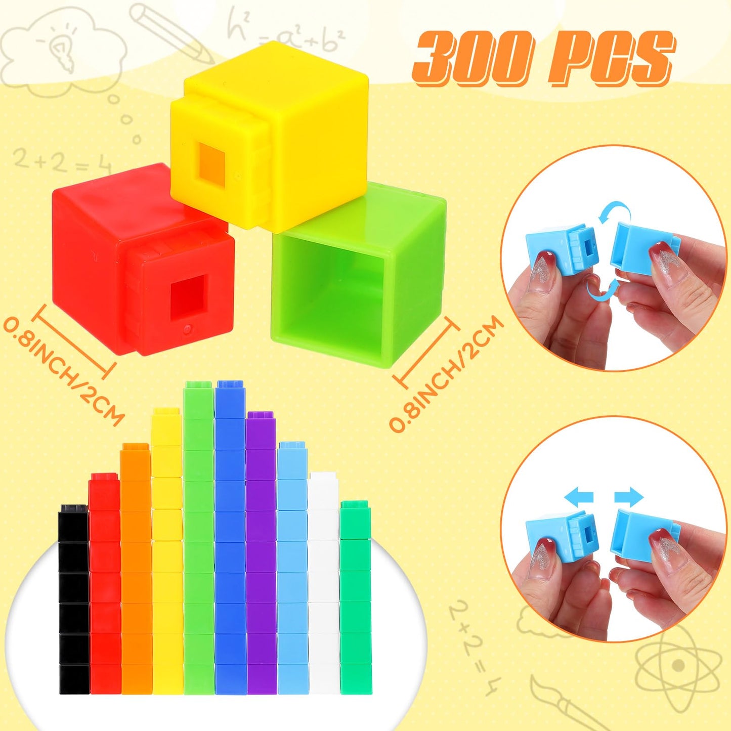 Jenaai 300 Pcs Counting Cubes, Plastic Connecting Blocks, Colorful Math Cubes, Math Manipulatives Classroom Learning Supplies, Preschool Learning Materials, Counting Toys (Simple Style)