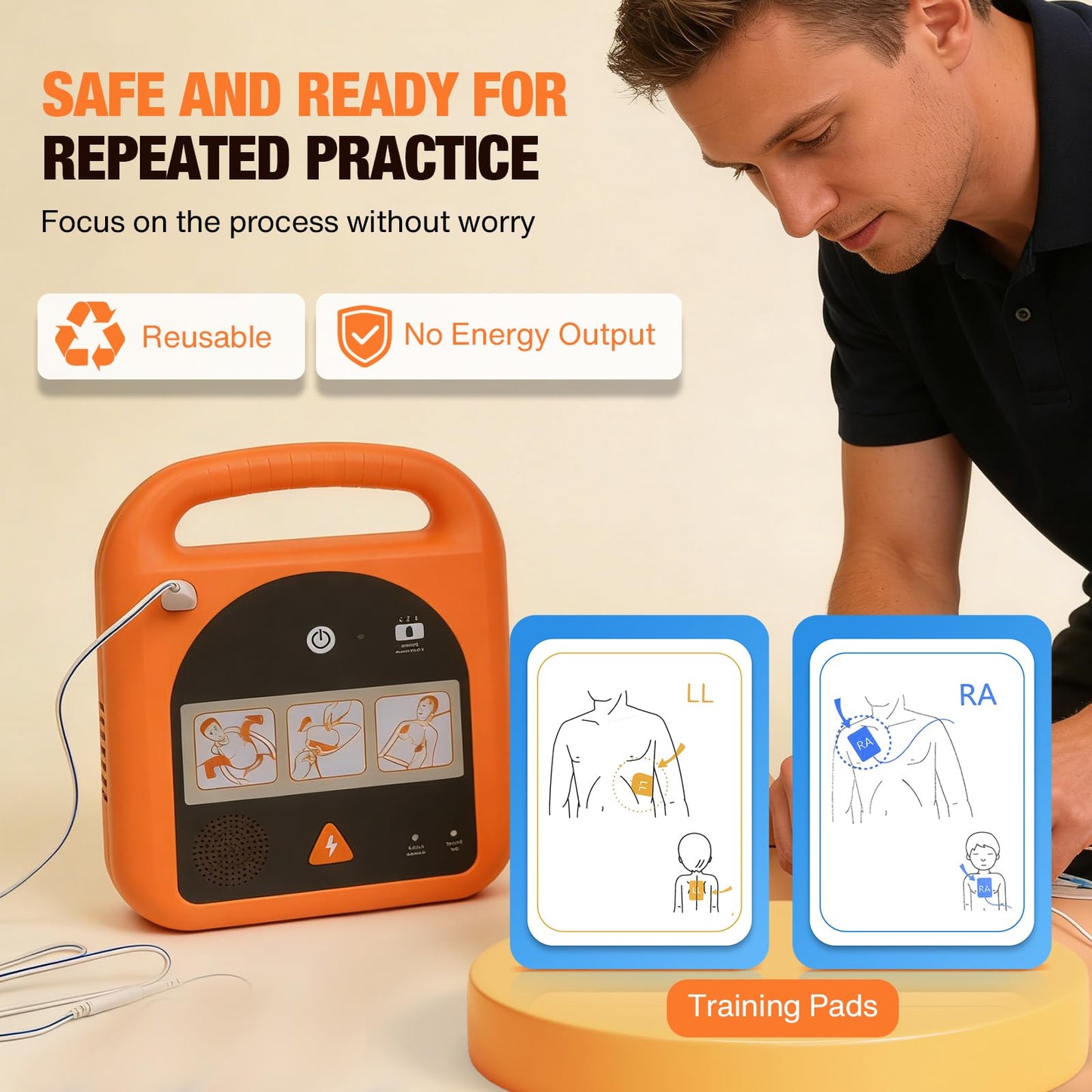 Portable Trainer Device for Emergency Response Courses, with Voice Guidance, 4 Training Modes, Reusable Training Pads, Carrying Case Included