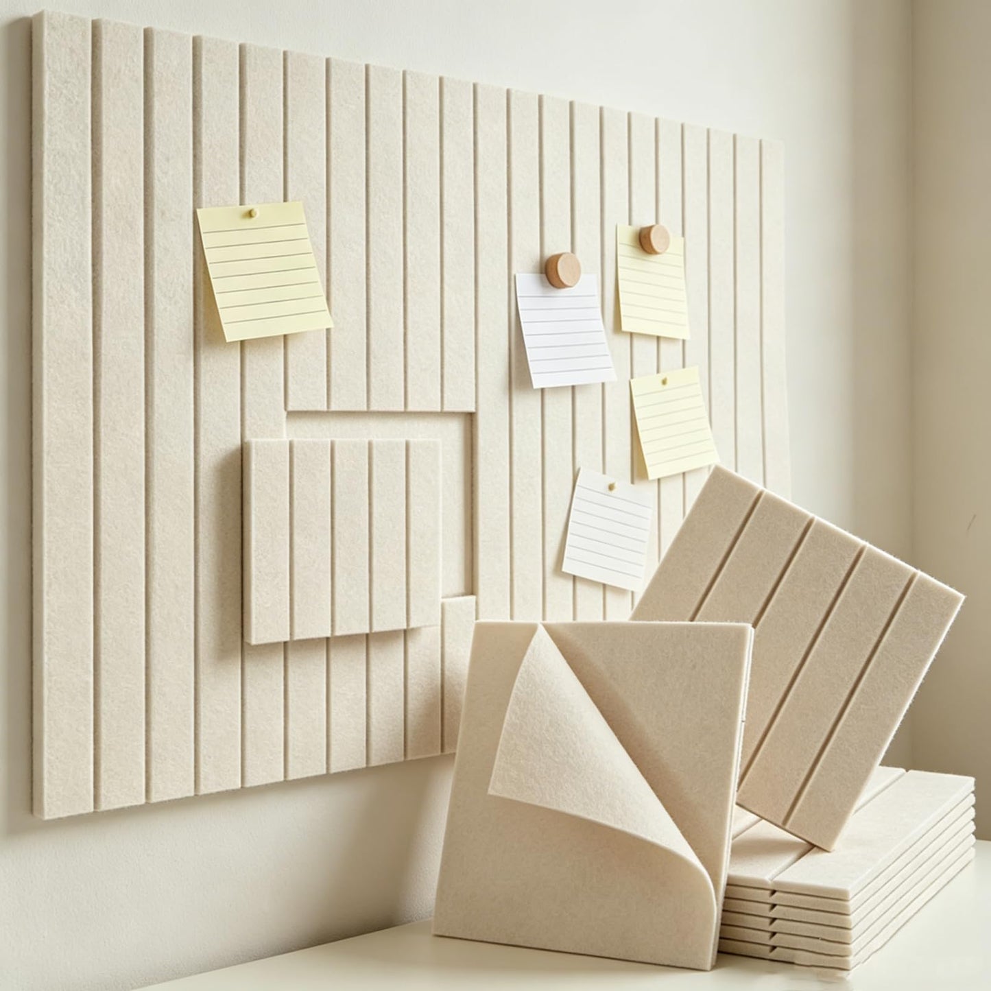 Felt Bulletin Board 11.8"*11.8",6-Pack Felt Wall Tiles,Cork Board Office Decor, Felt Wall Panels Set to Use in Office & Home Decor, Classroom Decor, Vision Board to Display Your Photos(Light Camel)