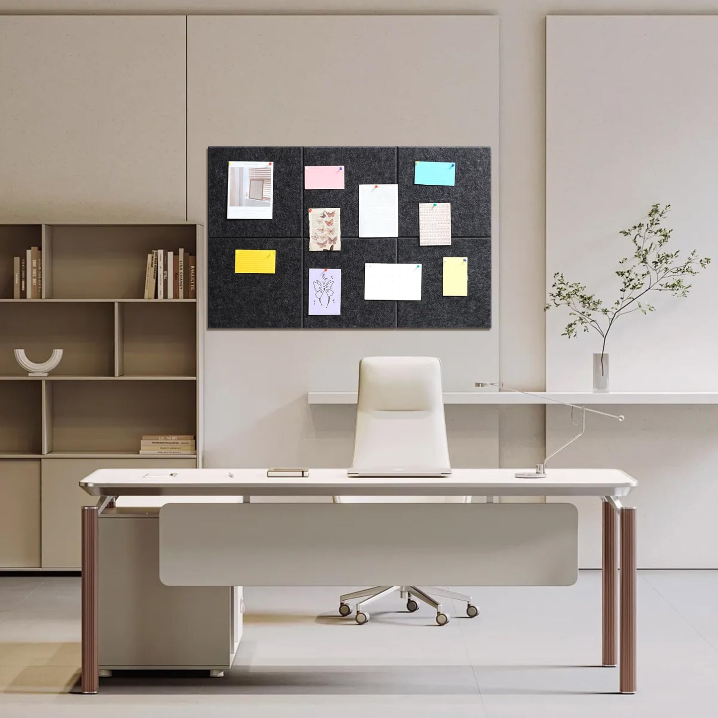 Large Cork Board 36" x 24", 6 Pack Felt Bulletin Board with 30 Pushpins, Cork Boards Alternative with Self-Adhesive Strips, Felt Wall Tiles Pin Boards for Walls Office Home School Decor-Dark Gray