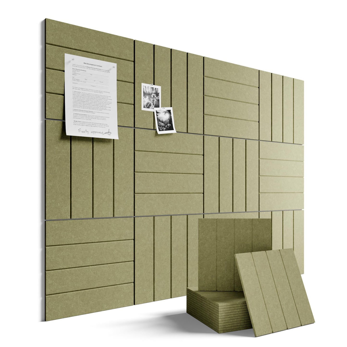 Fluxynara Large Felt Bulletin Board 48" x 36" Cork Board Alternative-12 Pack with 70 Safe Removable Adhesive Tabs, Cork Boards for Walls Cork Board for Home Office Classroom Pin Board (Olive Green)