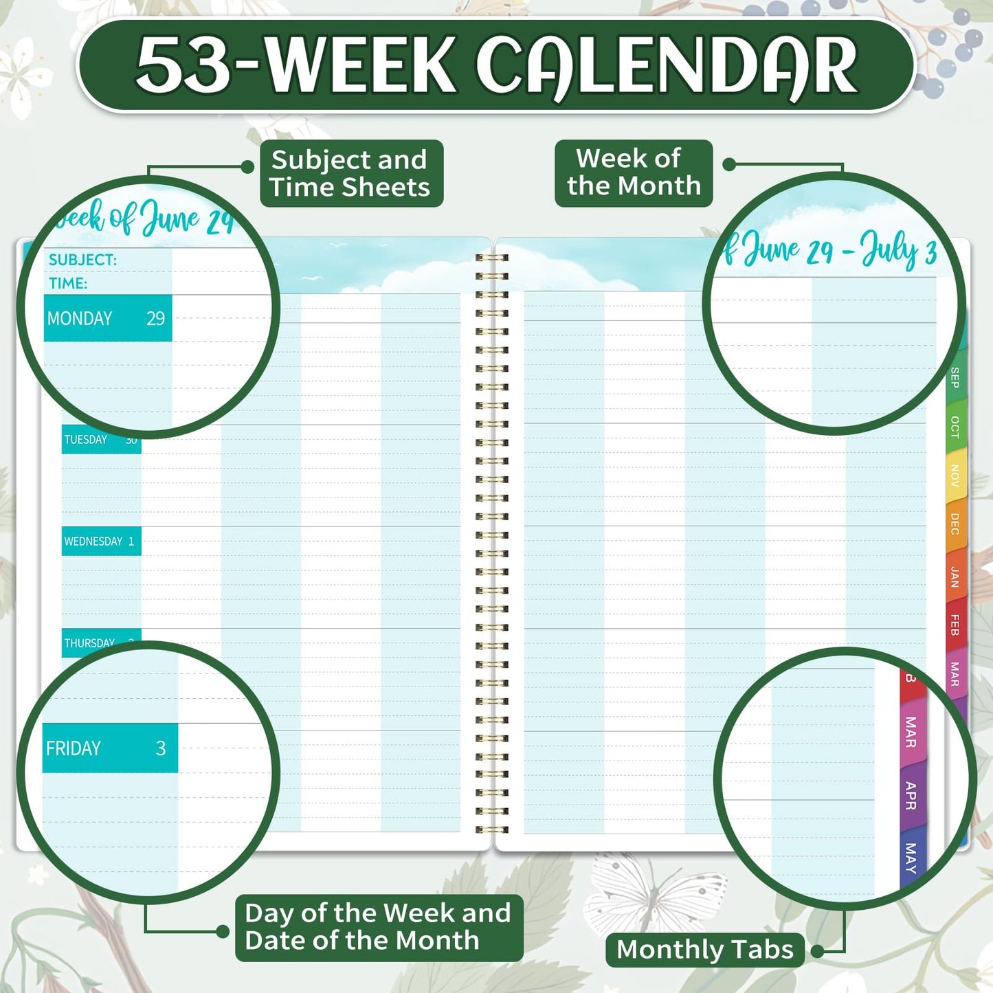 Teacher Planner 2026-2027 - Teacher Lesson Planner 2026-2027, 8.3" x 11", Jul.2026 - Jun.2027, Academic Planner, Weekly & Monthly Lesson Plan Book for Teachers with Back pocket, Colorful Tabs - Floral
