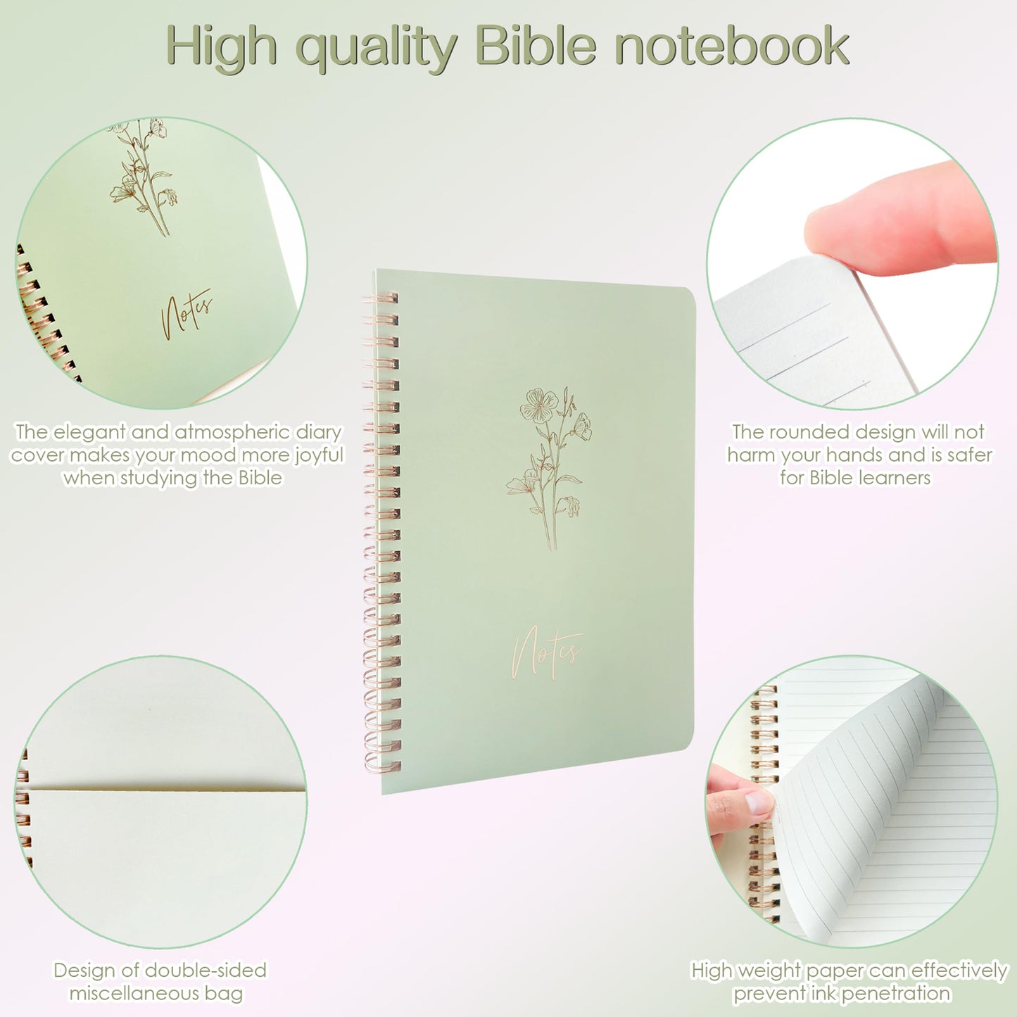 J6&H6 170Pcs Complete Bible Study Supplies Journaling Kit with Tabs, Highlighters and Color Pens, Notebook,Stickers & More Bible Accessories Set for Women, Beginner Christian Gifts(Green)