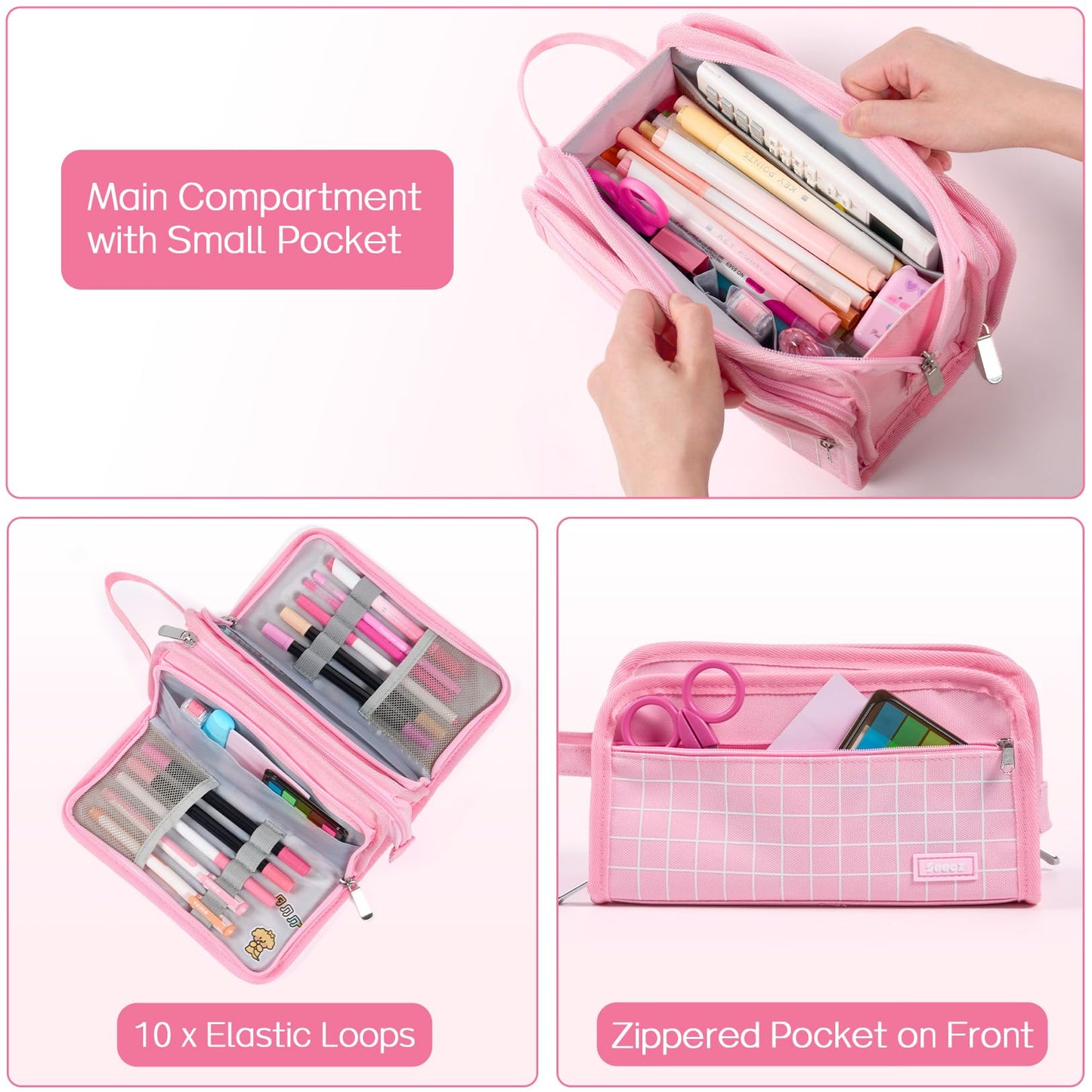 Sooez Large Pencil Case, Big Capacity Pencil Pouch Pen Bag with 3 Compartment, Portable Canvas Stationery Organizer with Zipper, Cute Aesthetic School Supplies for Teen Girls College, Pure Purple
