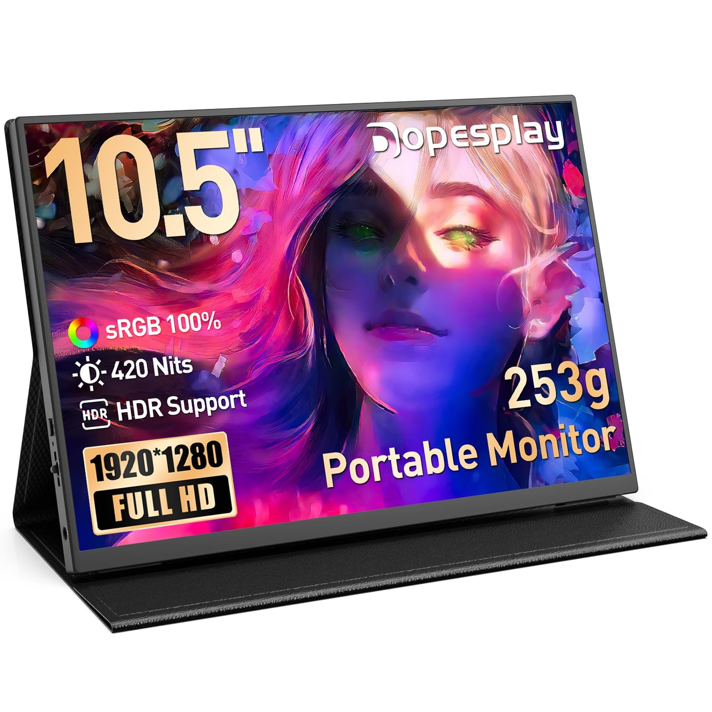 Portable Monitor,10.5" HDR 1280P Ultra-Thin 100% sRGB Travel Portable Monitor for Laptop, 420 Nits Mini Secondary Display with Protective Case & Speaker, Monitors for Laptop, PC Mac Phone PS4/5 Xbox