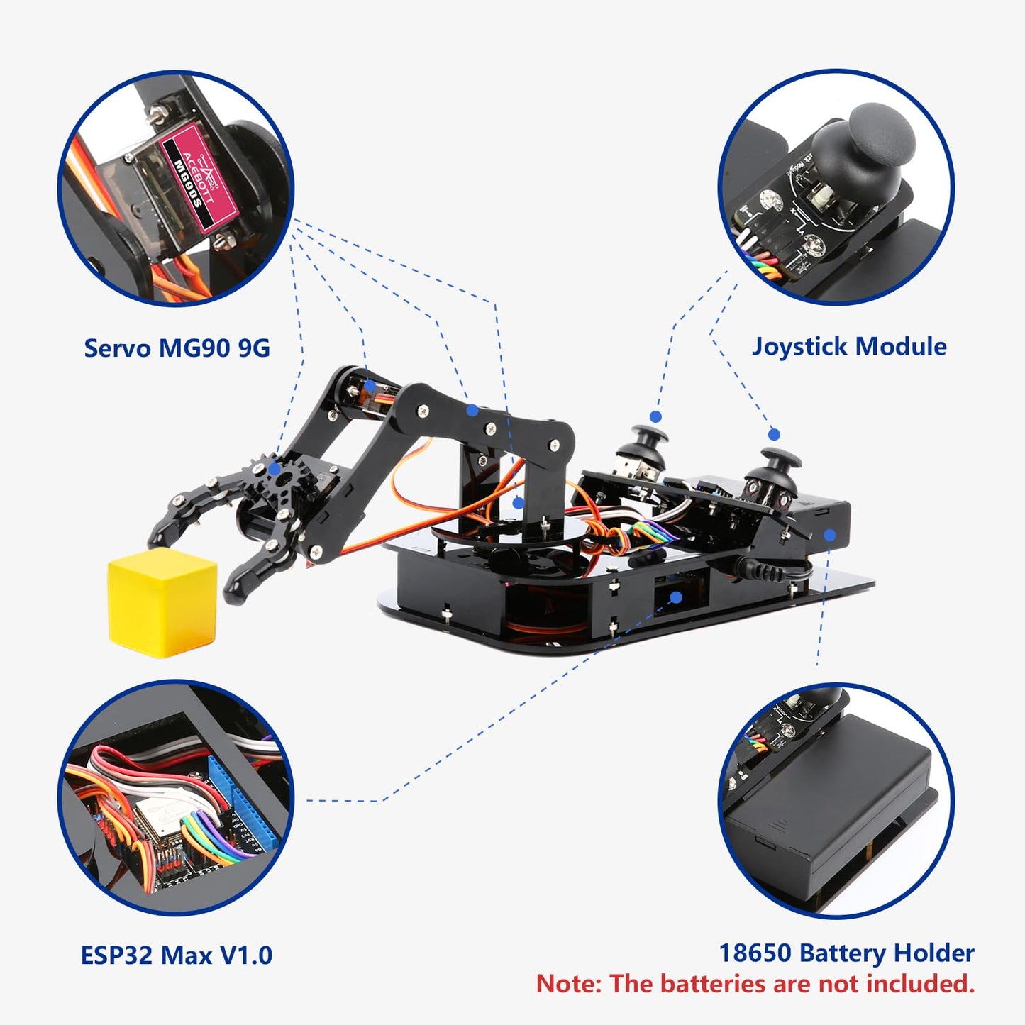 ACEBOTT 4 DOF ESP32 Robotic Arm Kit for Kids 8-12, Robotics Kit App Remote Control Robot Toys Compatible with Arduino, STEM Educational DIY Robot Arm Kit Gift for Teenagers & Adults