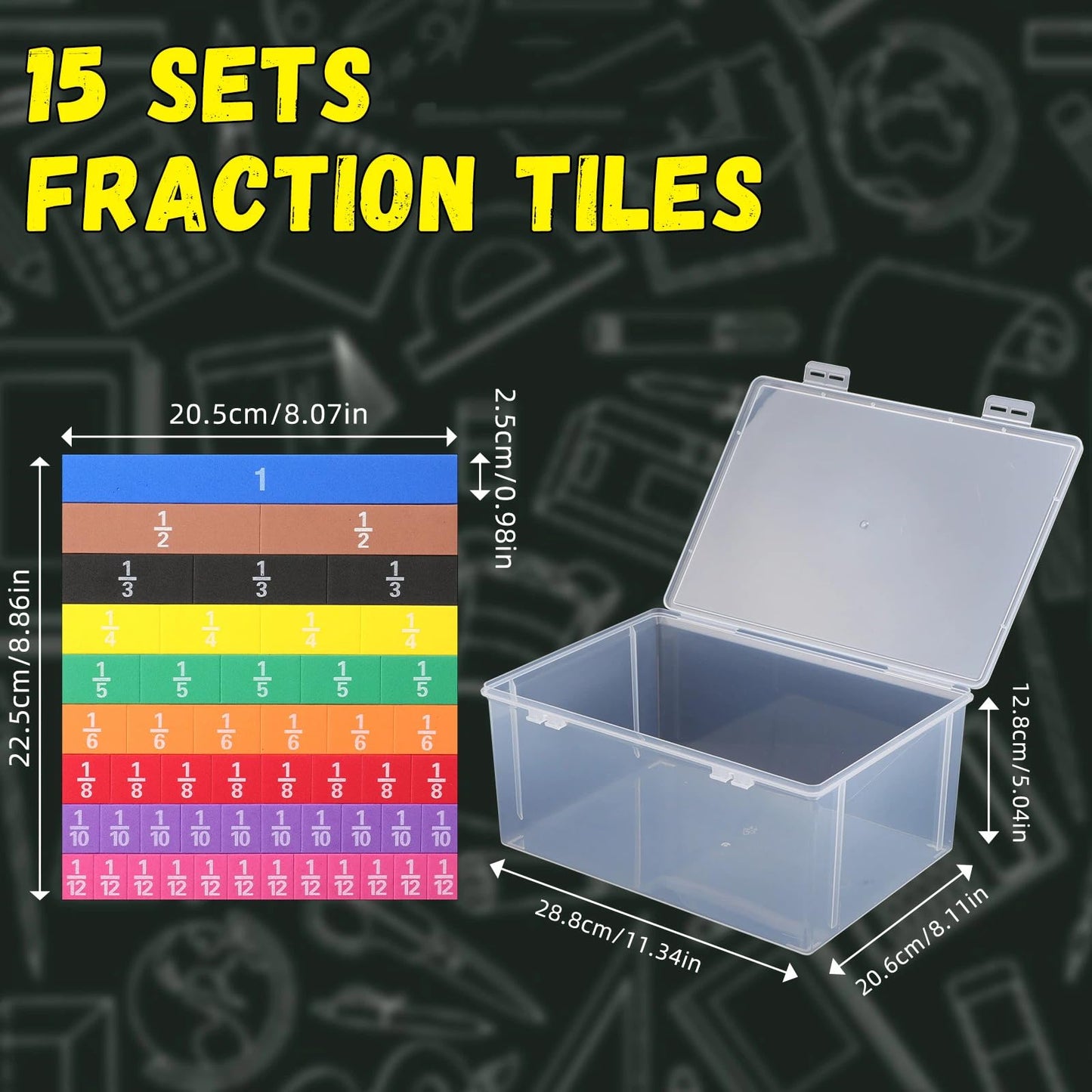 Sayglossy 15 Sets Fraction Tiles Fraction Manipulatives for Preschool Elementary School Educational Math Learning Manipulatives for Teacher Bulk with Storage Box