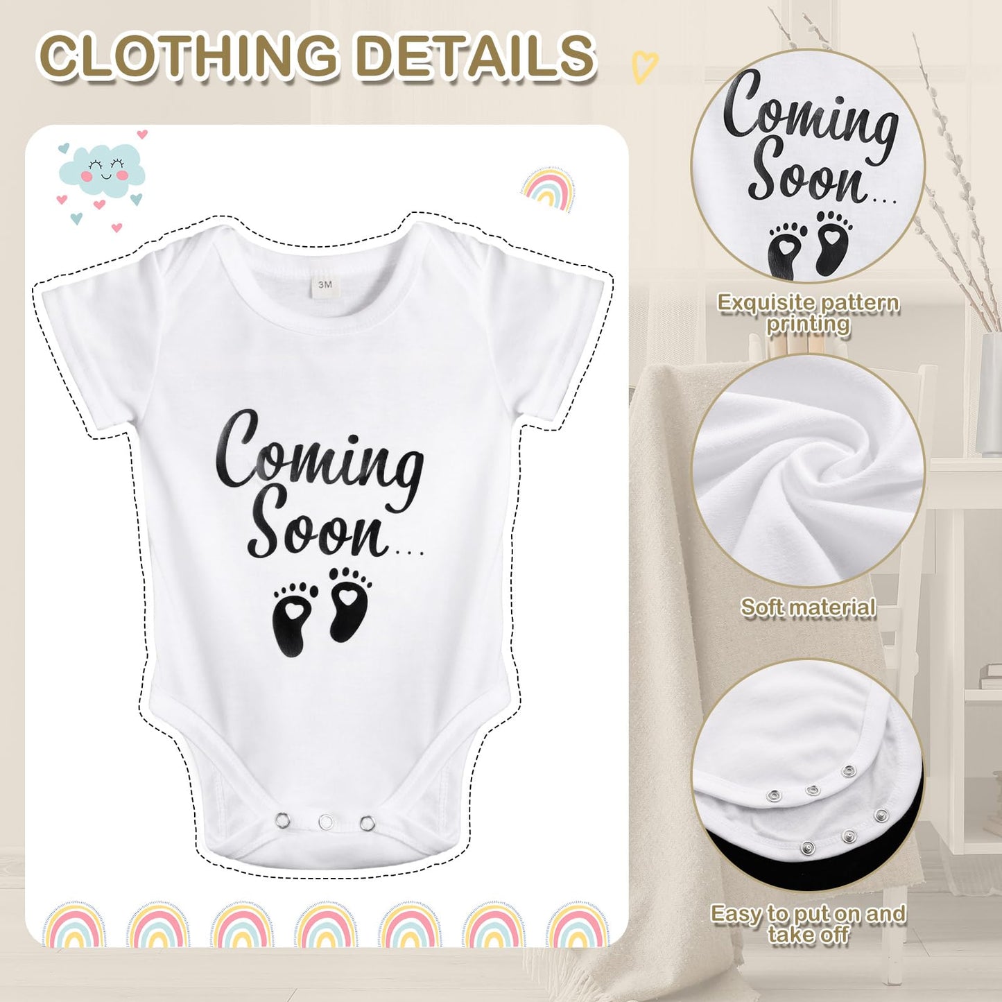 Canlierr 8 Pcs Pregnancy Announcement Set Pregnancy Reveal Ideas Include Felt Letter Round Board Kit Baby Bodysuit Booties Wood Blocks Wooden Signs for Coming Soon Baby Announcement(Black)