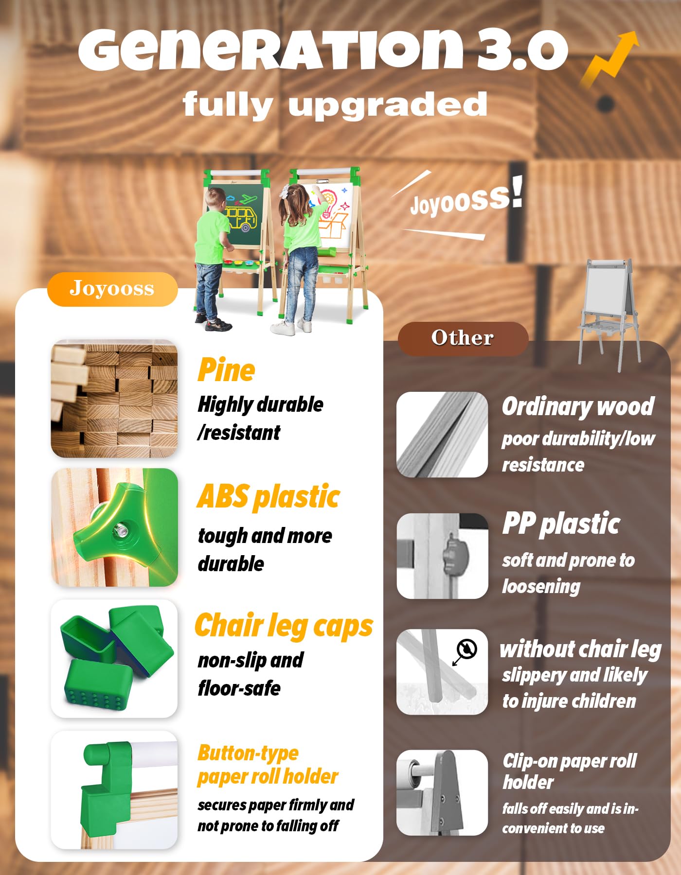 JOYOOSS Easel for Kids - Adjustable Wooden Art Easel with Paper Roll,Magnetic Double Sided Dry Erase Board,Outdoor Easel for Toddlers,Green
