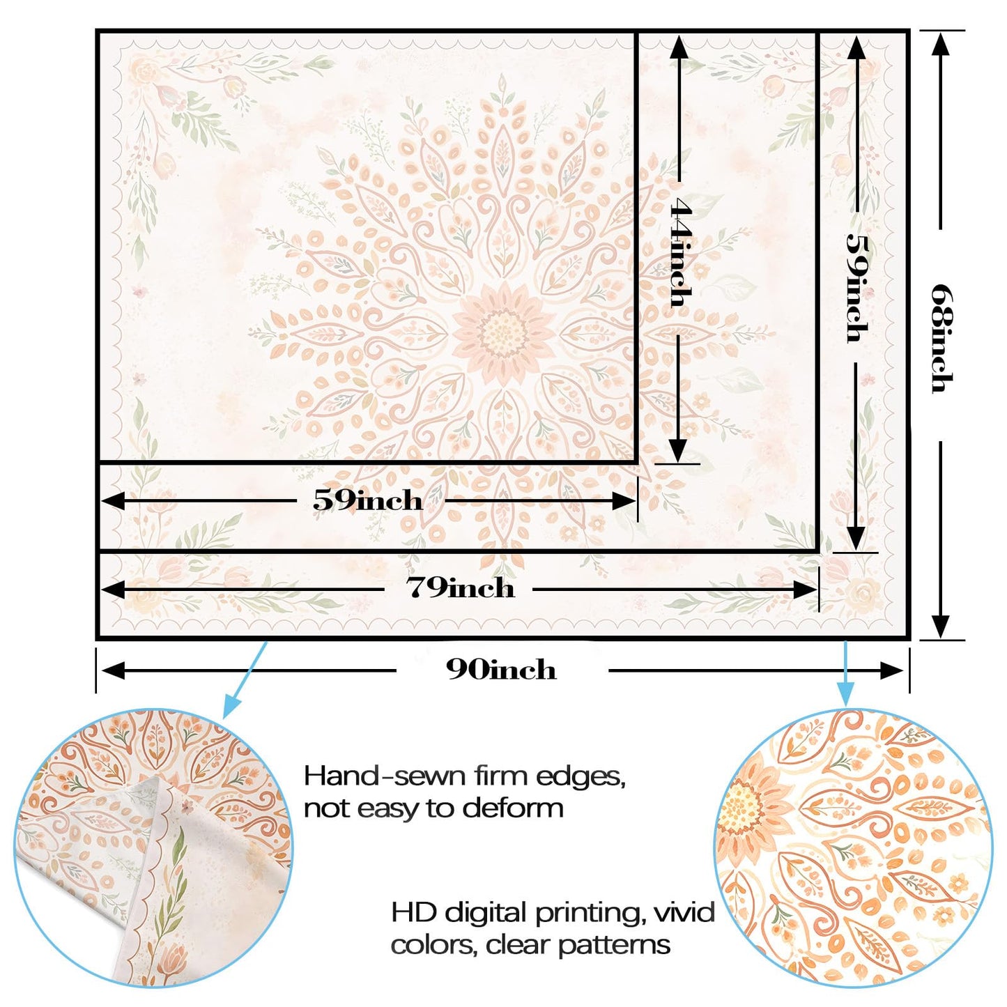 Lunerfex Floral Mandala Tapestry Boho Tapestry for Bedroom Peach Tapestries Wall Hanging Living Room Wall Art and Home Decor 70x90
