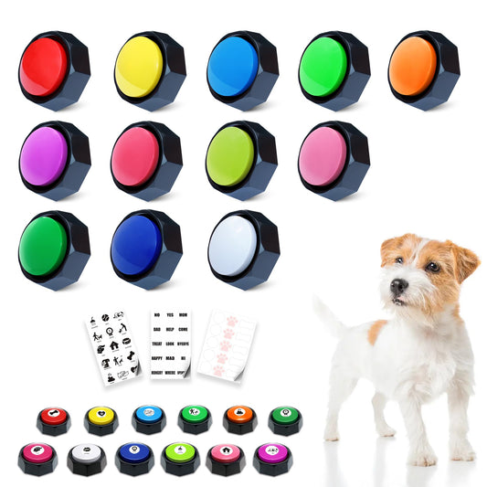 ANLIKY 12 Color Pet Communication Buttons, Dog Buttons with 3-Mode Switch (Play/Off/Record), Talking Recordable Buttons, Includes 45 Training Stickers & Batteries for Effective Training