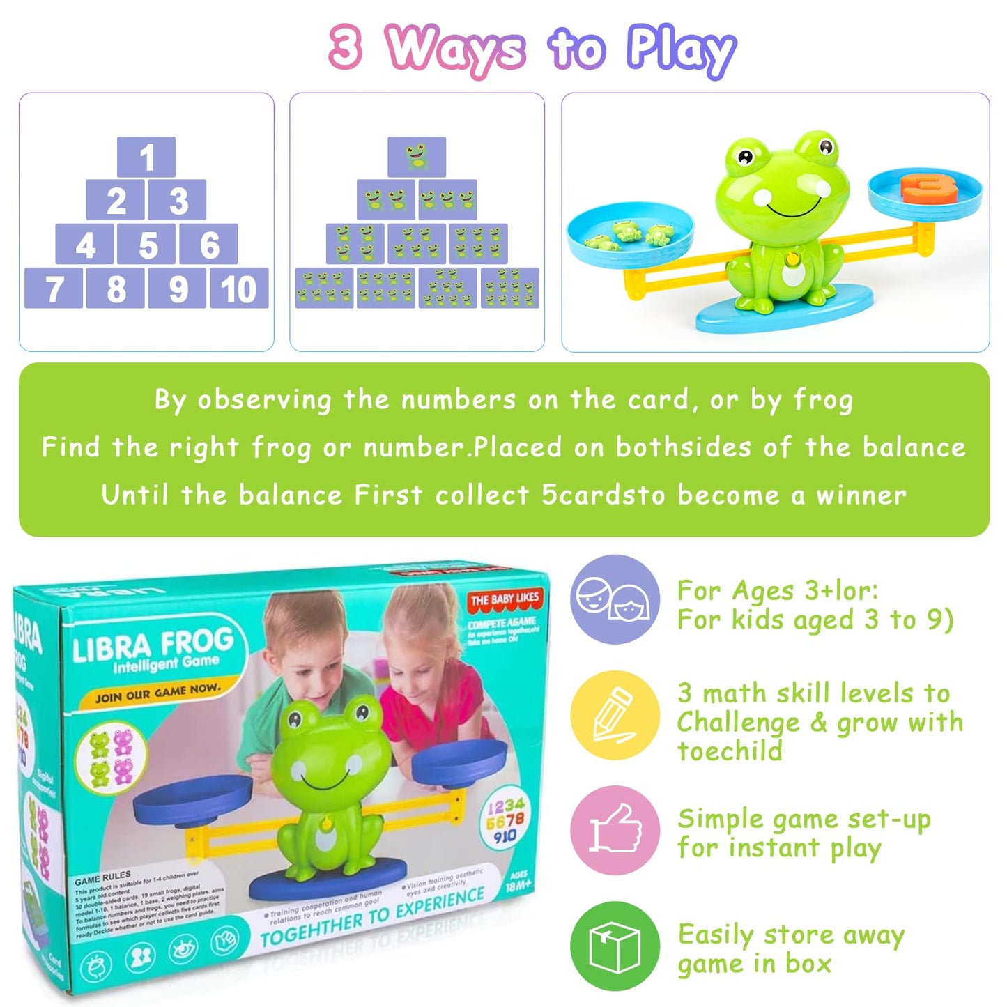 lonfypeng Frog Balance Counting Toys, Cool Math Learning Games for Boys and Girls, Educational Number Preschool Toy, Fun Children's Gift STEM Math Games for Kids Age 3+ (63 PCS)