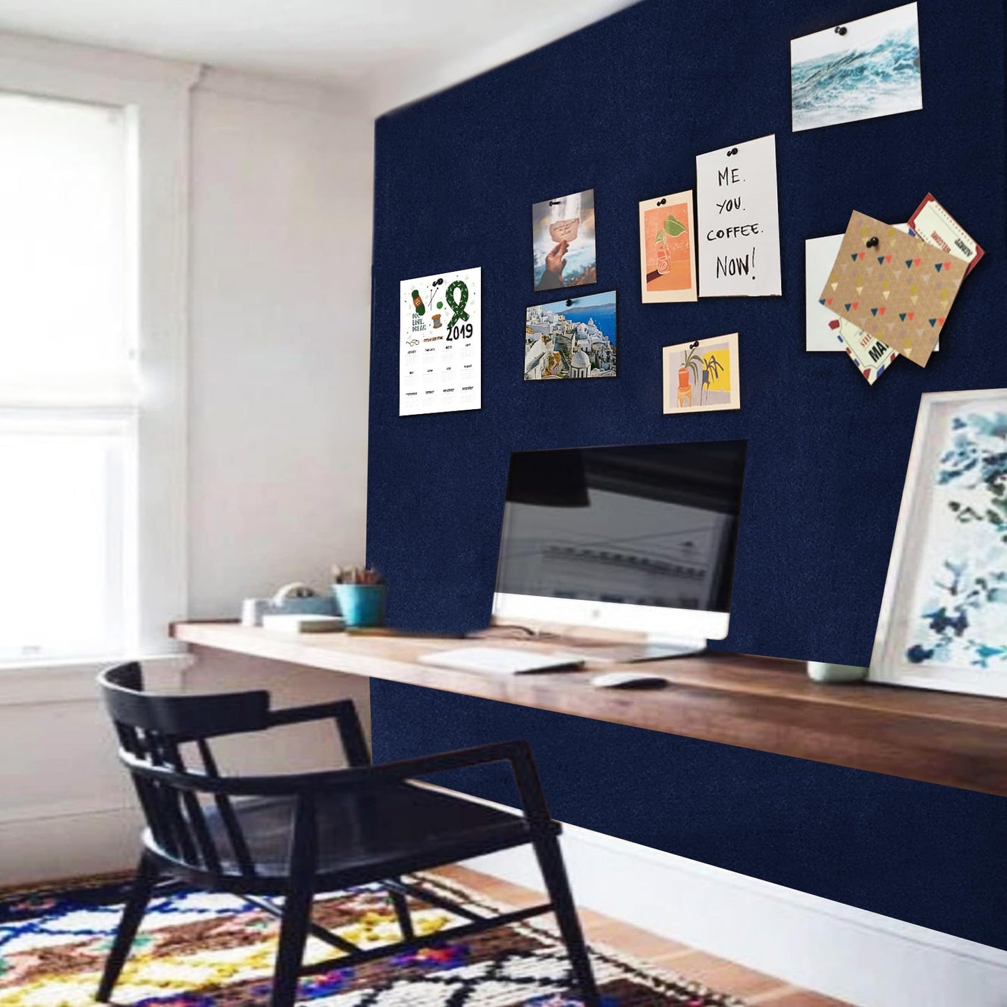 96"x48" Cork Board Roll with Linen Dark Blue - 1/4" Thick 4'x8' Frameless Natural Corkboard for Walls Pictures Photo Vision Prayer, ZHIDIAN Large Decorative Bulletin Board for Home Office School