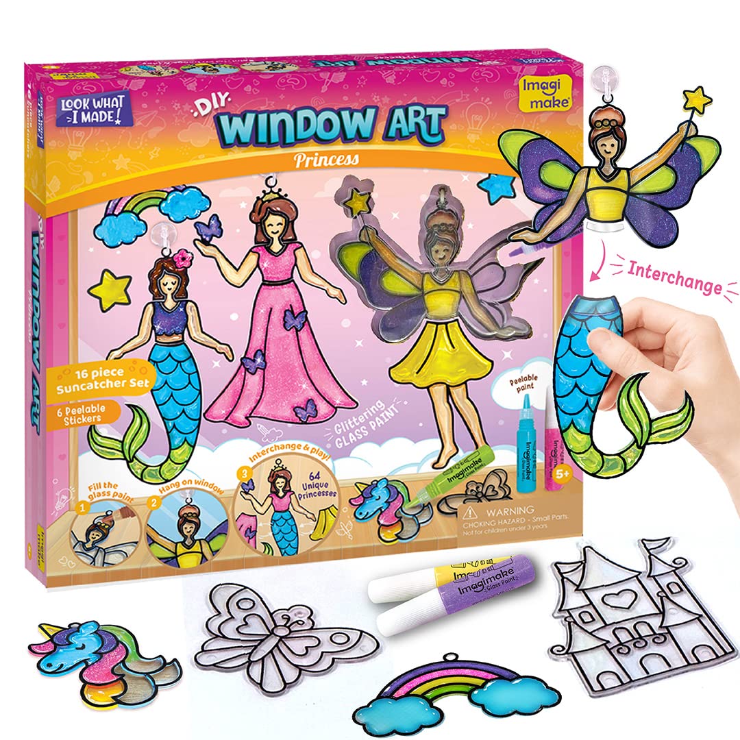 Imagimake Window Art Princess | Unicorn & Mermaid Suncather Kit | 16 Pieces Glass Painting Set | Kids Activities Ages 5-8 | DIY Craft Kit | Birthday Gifts for Girls Ages 5,6,7,8,9,10,12 Years Old