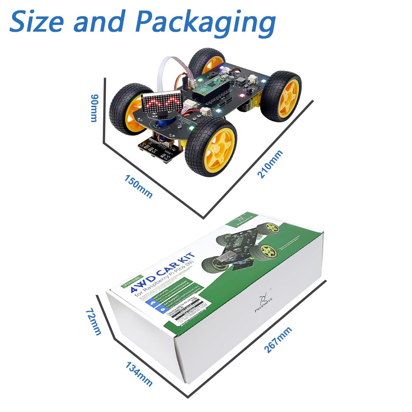 Freenove 4WD Car Kit for Raspberry Pi Pico (Included) (Compatible with Arduino IDE), Dot Matrix Expressions, Obstacle Avoidance, Line Tracking, Light Tracing, Colorful Light