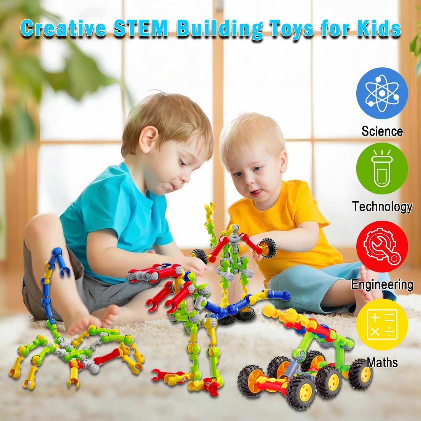 Huaker 125PCS Stem Building Toys for 3 4 5 6 7 8 Year Old Boys Girls,Kids Building Blocks Educational Creative Learning Activity with Large Storage Box,Ideal Christmas Birthday Gifts