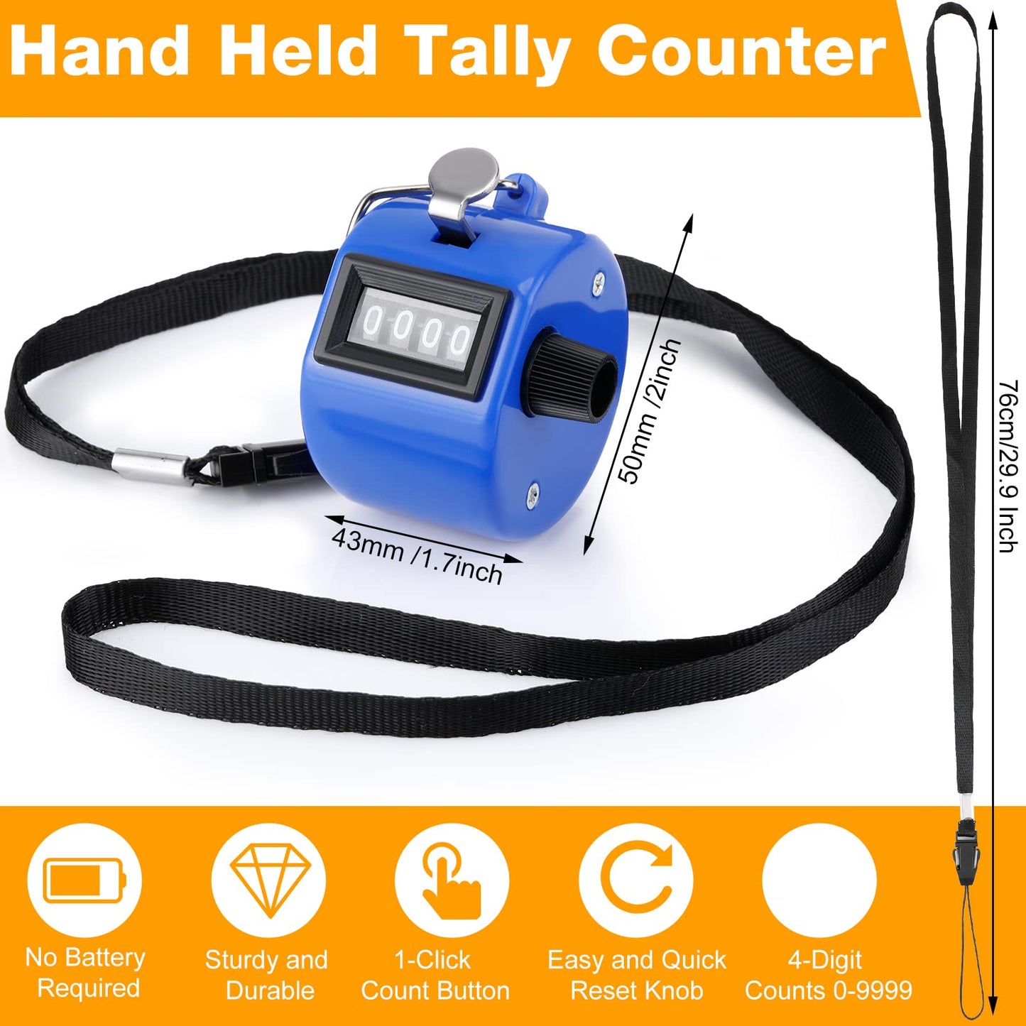 Hoteam 30 Pcs Handheld Tally Counter 4 Digital Number Count Clicker Counter Hand Mechanical Pitch Clicker for Coaching,Knitting, People, Lap, Fishing, Golf Sport Row