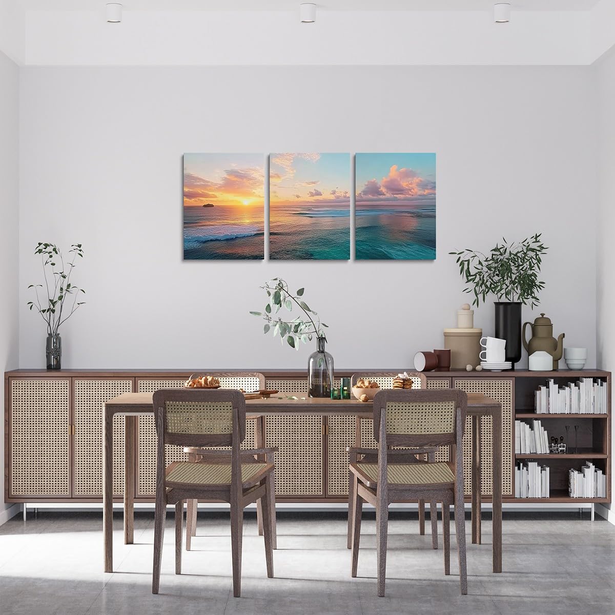 jejeloiu Ocean Canvas Wall Art for Living Room Bedroom 12"x16"x3pcs Beach Coastal Picture Wall Decor for Bathroom Nature Scene Sunset Office Decorations Artwork Posters Hawaiian Summer Beach Painting