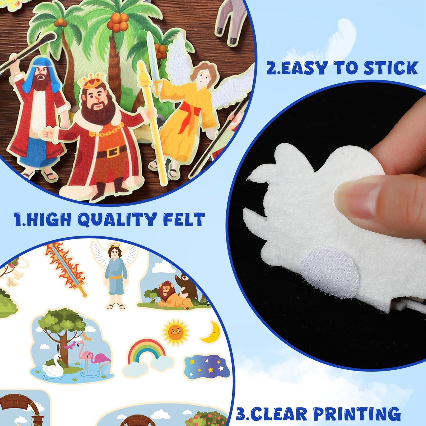 Windkream 16 Pack Felt Board Bible Story Set Flannel Boards Precut Felts Pieces Bible Sets for Preschool Activity Included Noah's Ark, Jonah and the Whale, the Nativity of Jesus