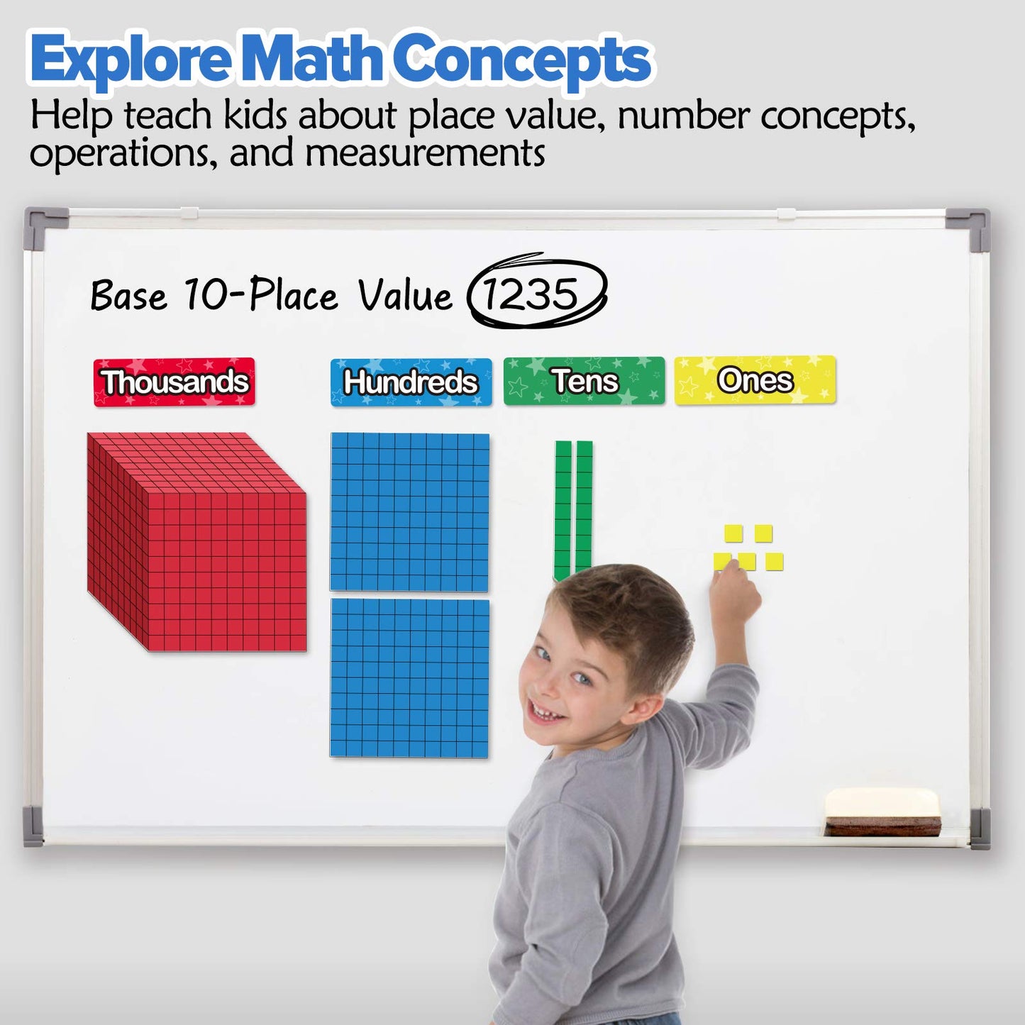 Torlam 131 PCS Magnetic Base Ten Blocks - Place Value Blocks -Math Manipulatives K-3 for Elementary Classroom, Math Counters, Counting Cubes for Kids, Base 10 for 1st 2nd 3rd Grade