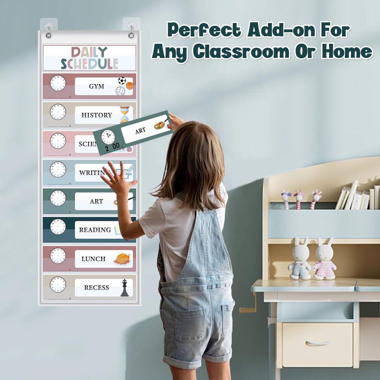 Monthly Calendar Pocket Chart for Classroom, Printed Days of The Week with Cards, Learning for Home or Kindergarten, Teacher Must Have Supplies That Fits Any School Décor (White Calendar+Daily Schedule)