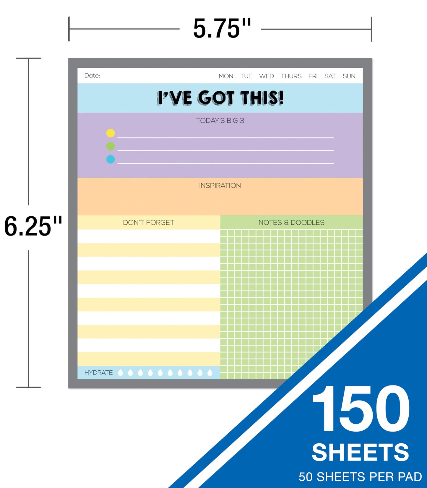 Carson Dellosa I've Got This Notepad 3-Pack Set, Note Pads for To Do List, Goals, Sketch Pad, Checklist, and Classroom Organization Stationary, Desk Accessories and Office Supplies