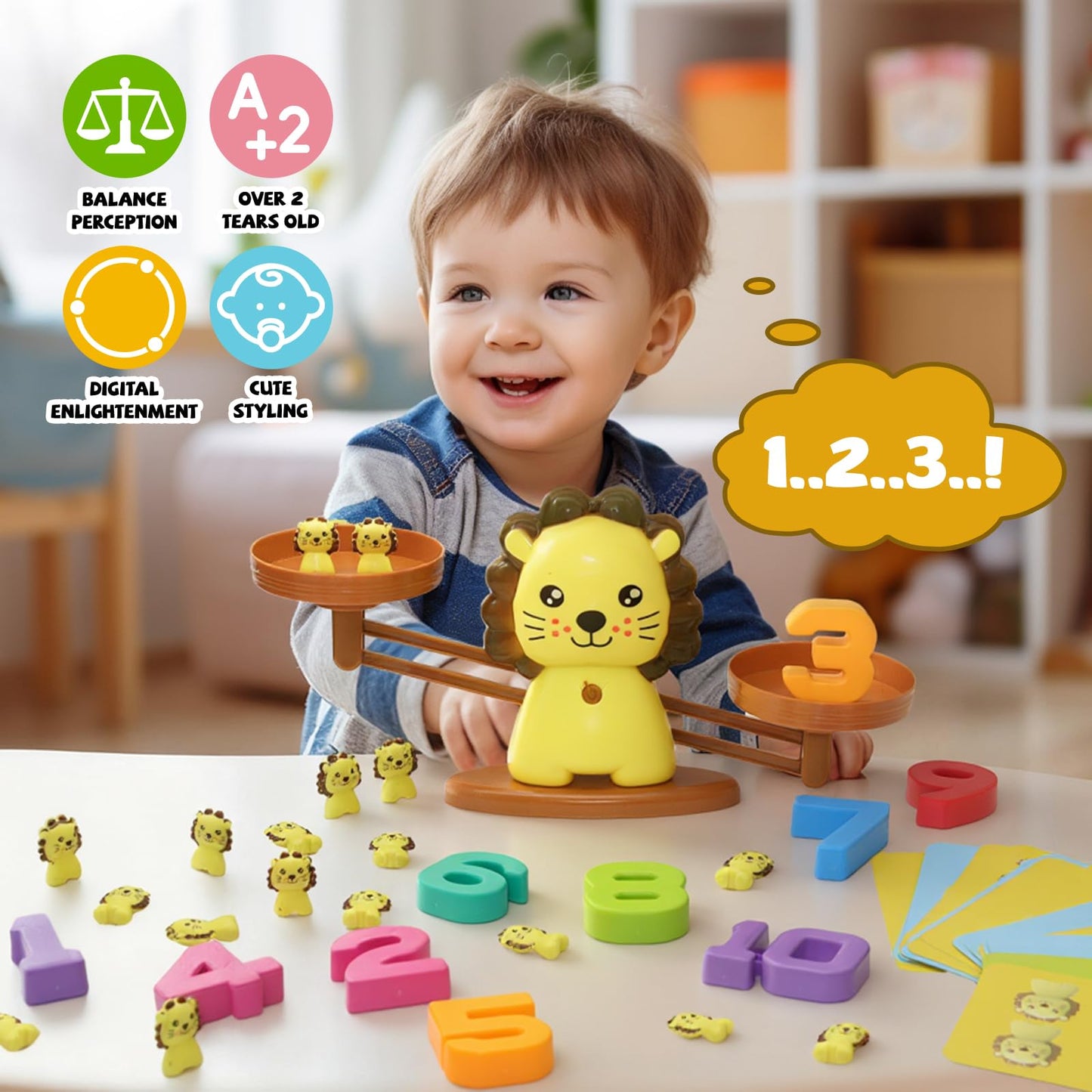 Snugzy Lion Balance Counting Toys, Number Counting Scale Games for Kids Cool Math Learning Games for Boys and Girls Preschool Kindergarten Learning STEM Montessori Educational Toys for 3+