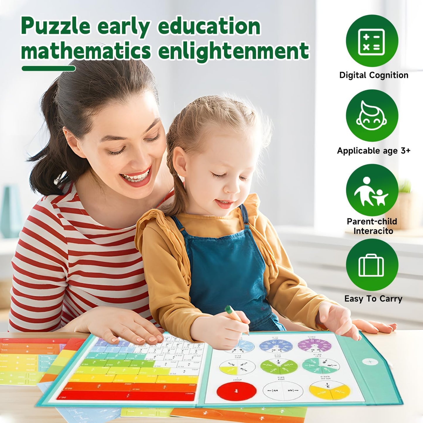 AMAMIA Montessori Magnetic Book Fraction Puzzle,Educational Math Fraction Manipulatives for Child,Magnetic Fraction Tiles for Elementary School,Magnetic Fraction CirclesToy for 4,5th Grade.