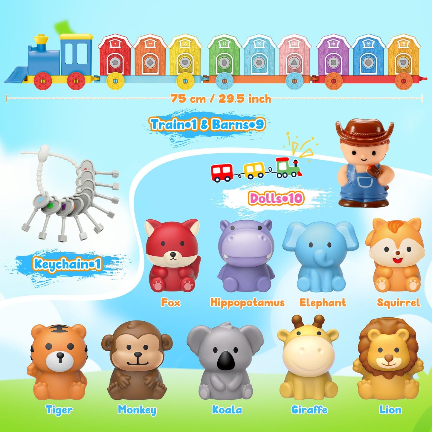 Animal Montessori Learning Toys for 2 3 4 5 Year Old Kids, Toddler Animals Train Locks & Keys Matching Toys Counting & Sorting Trains Set, Preschool Toy Boys Girls Christmas Birthday Gifts Age 2-4 3-5