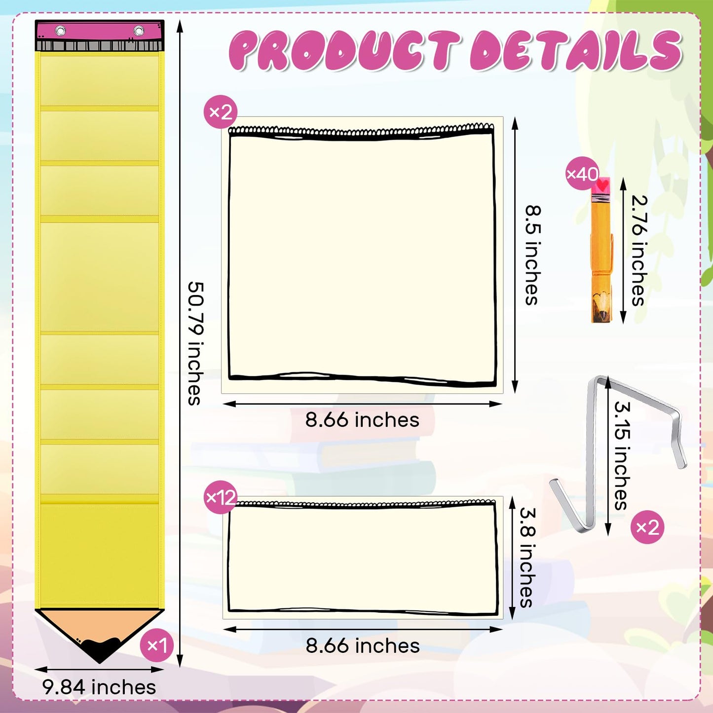 AmazingSpark 57 Pcs Classroom Behavior Chart for Student Management Kids Tracking Chart Hanging Creative Bulletin Board with 40 Clips for School Preschool Child Care(Pencil)