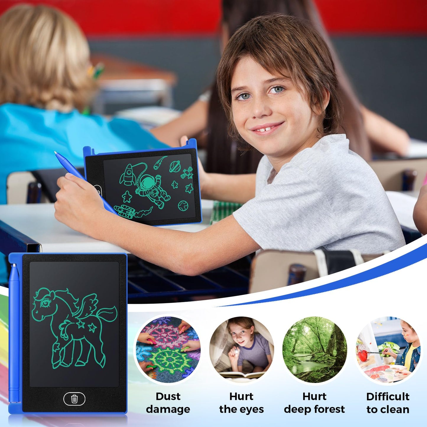 Zhehao 24 Pack LCD Mini Writing Tablet for Kids 4.5 Inch Doodle Board Bulk Erasable Reusable Electronic Drawing Pad Birthday Party Favors Goodie Bag Classroom Gifts(Blue)