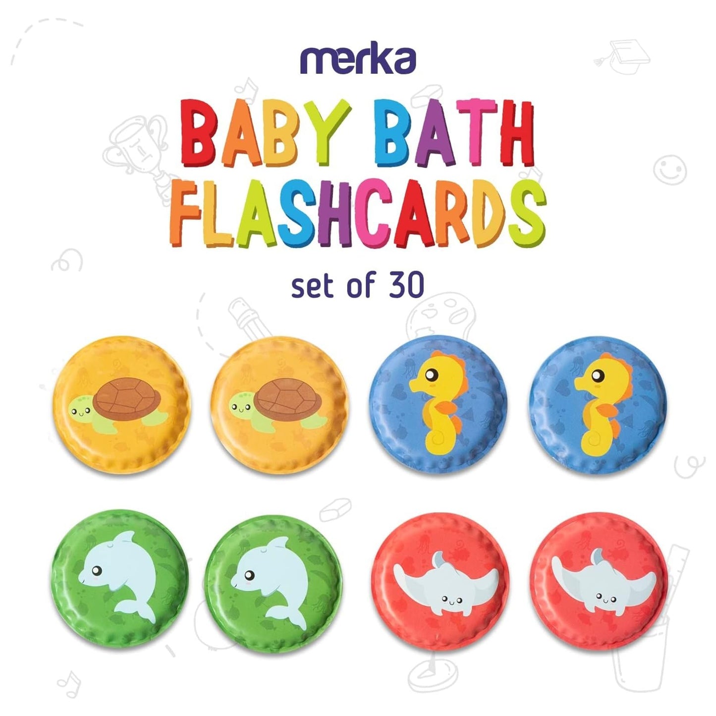 merka Bath Toys Flash Cards - 30-Pack, 2.25-Inch EVA Foam, Multicolor - Baby Bath Toys & Memory Matching Game & Bathtub Flash Cards