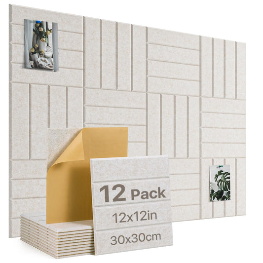 Woovio Cork Board 48"x36" Large Felt Bulletin Board with Self Adhesive, Cork Boards for Walls for Office-12 Pack Pin Board Use in Home Classroom Office Wall Decor Light Camel