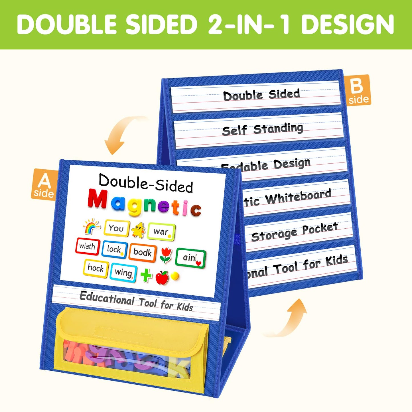 EAMAY Magnetic Desktop Tabletop Stands Pocket Chart Foldable Small Dry Erase Board Classroom Tool for Kids Education (12W*15L, Magnetic)