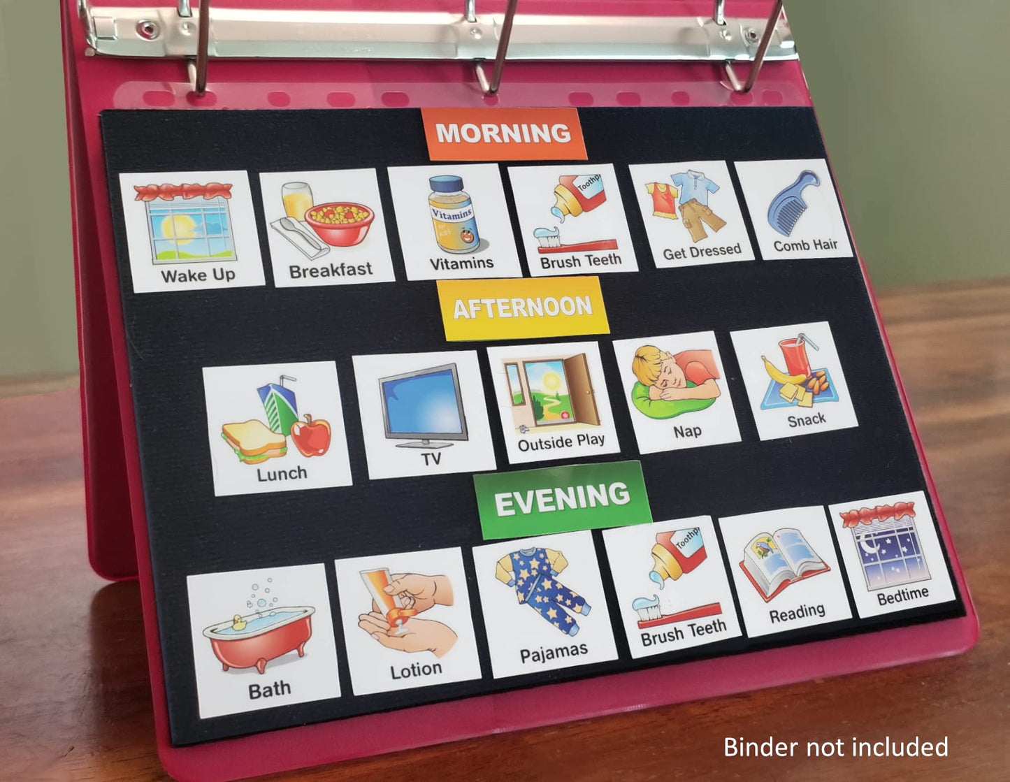 SchKIDules V-KIt - Portable, Binder-Ready Visual Schedule for Kids w/8.5x11" Backboard & 150 laminated Icons plus 21 Headings