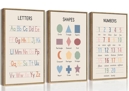 3Pcs Nursery Educational Wall Art Preschool Education Letter Number Posters Painting Pictures Wall Decor Canvas Prints artwork for Classroom Baby Boy's Baby Girl's Room Home Decoration Unframed