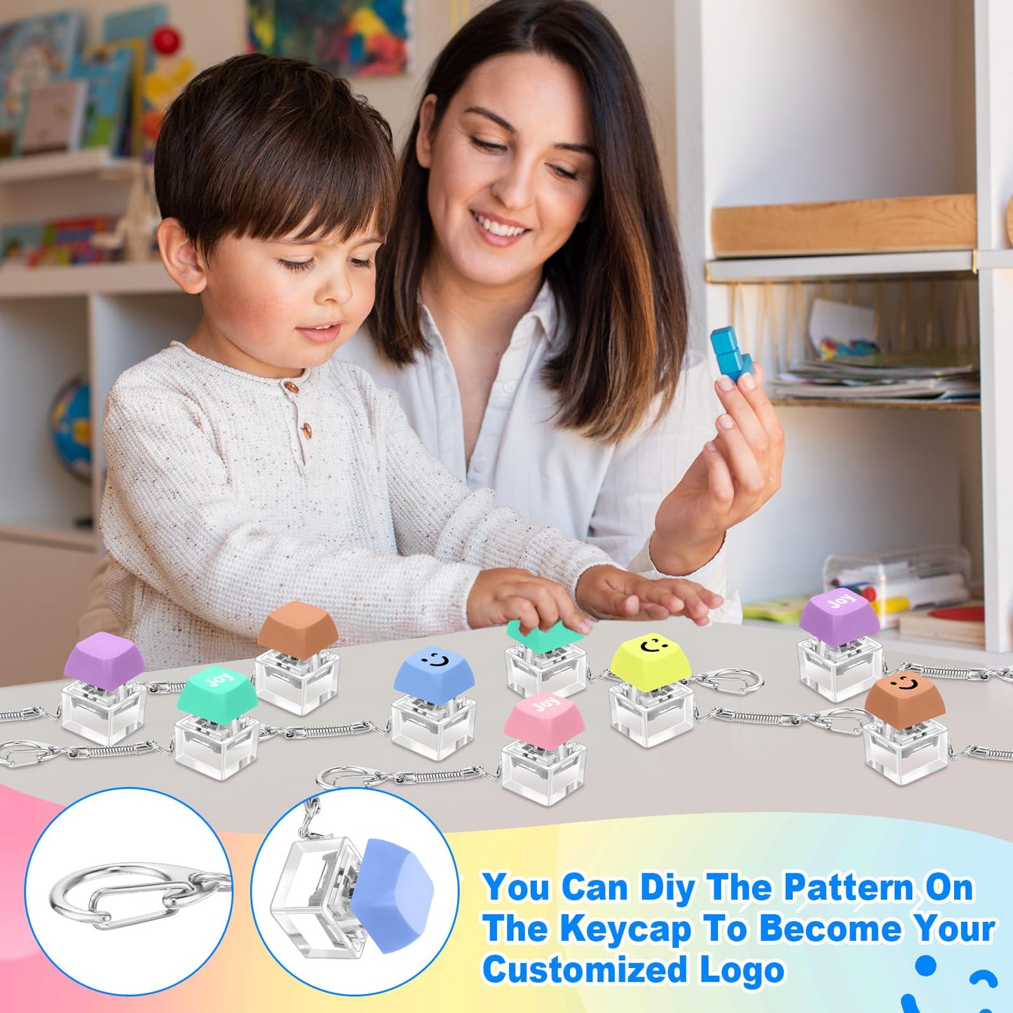 Seeloowy 36 Pcs Keyboard Fidget Clicker Keyboard Keychain Decompression Relief Toys Button Stress Relief Gifts for Adults Pass the Time (Vivid Color)