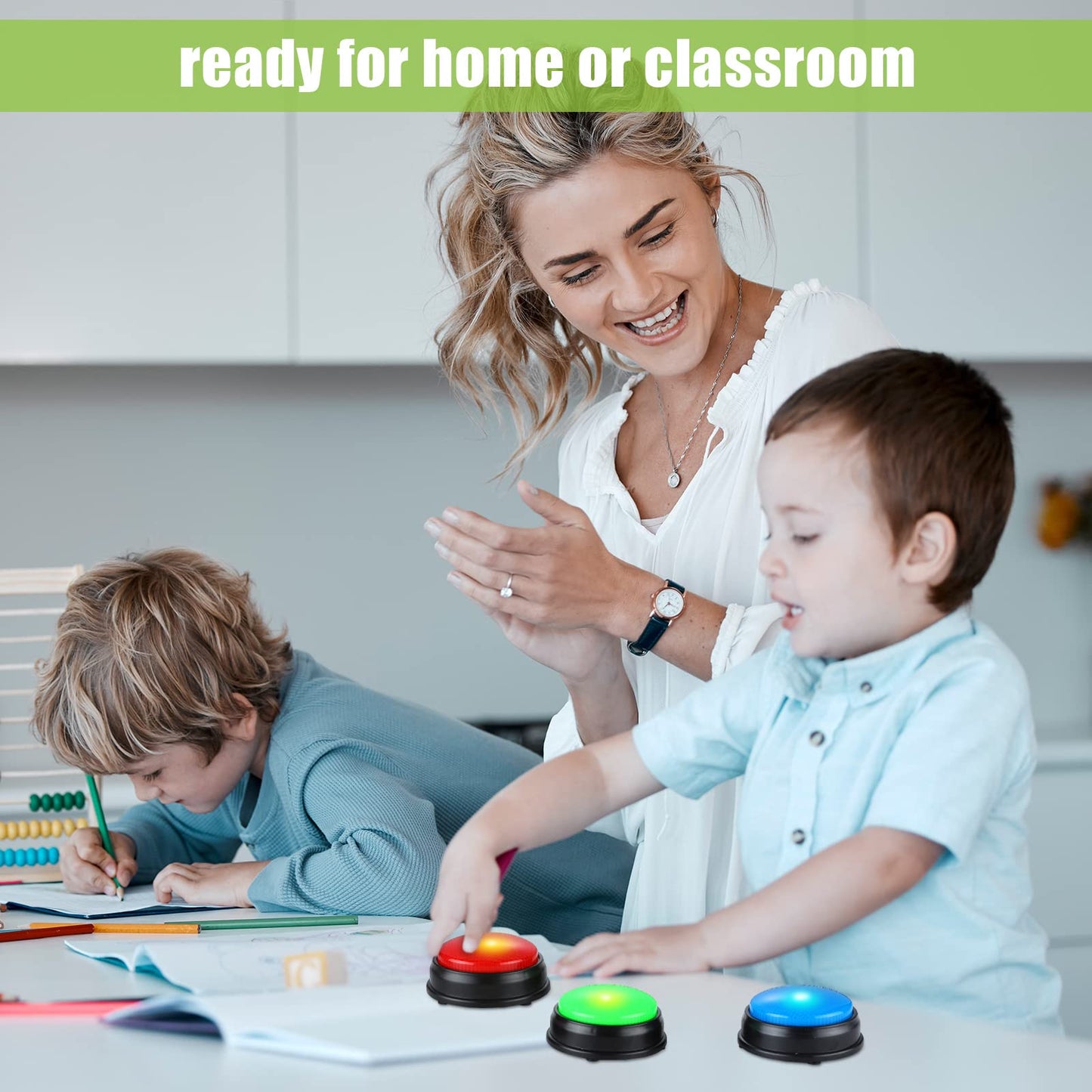Deekin 16 Pcs Trivia Game Buzzers Bulk Answer Button with Sound and Light Family Feud Buzzer for Classroom Teacher Supplies Back to School Team Game Show and Trivia Nights