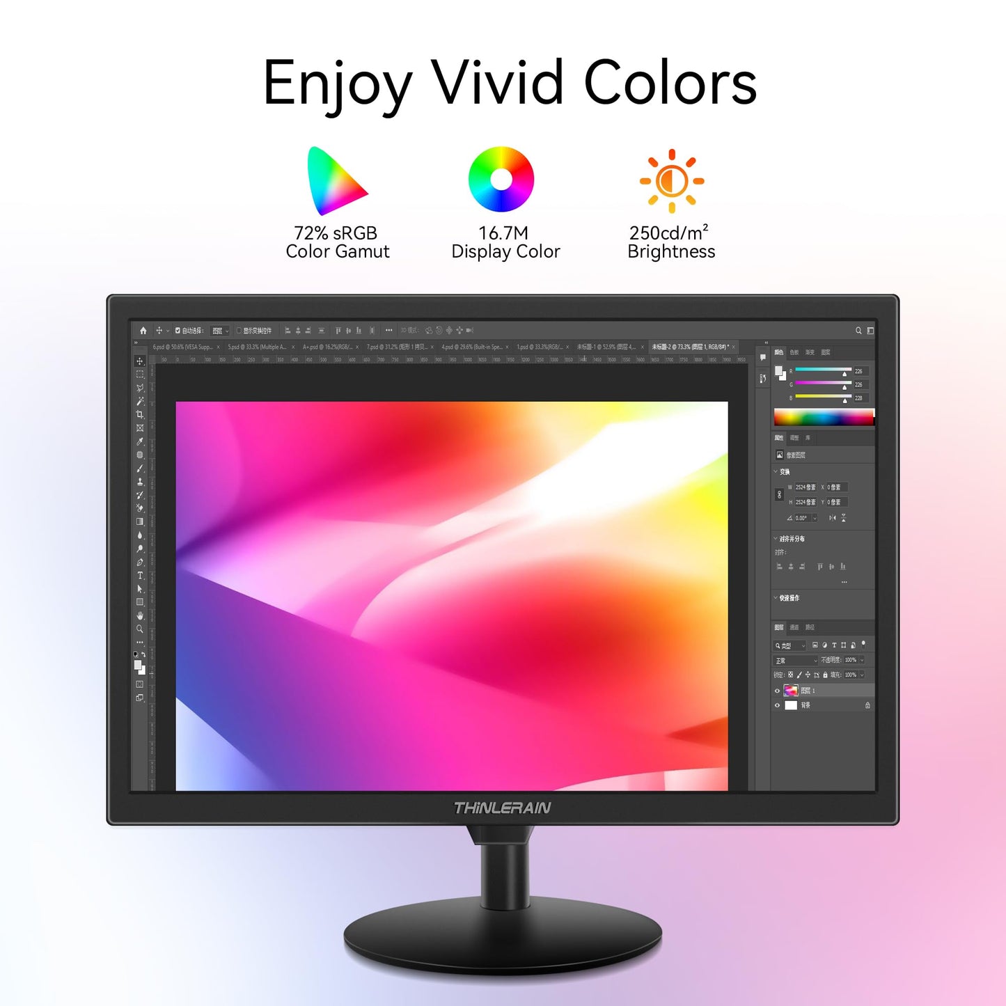 Thinlerain 19 inch Computer Monitor 1440x900 PC Monitor with HDMI VGA AV BNC USB Ports, 60Hz, 5Ms, VESA, Display Build-in Speakers for Office Home