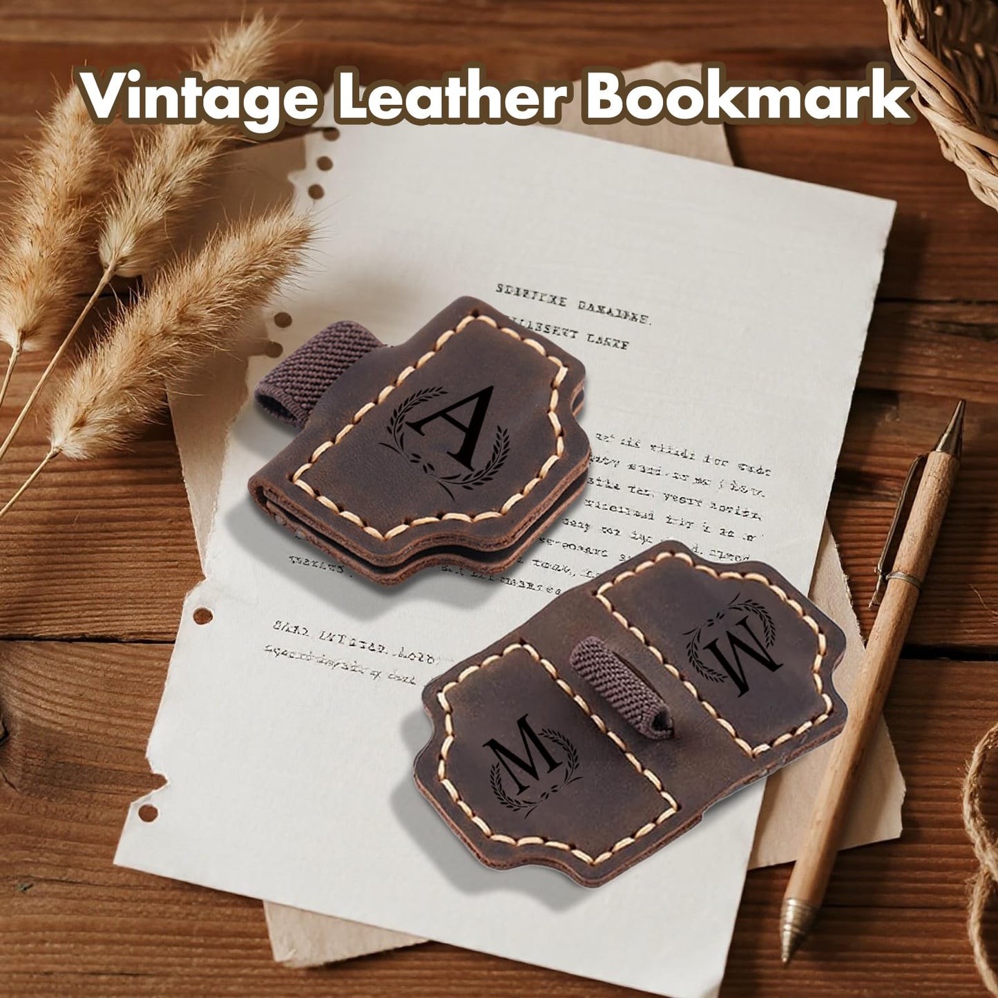 Custom Bygone Mark Bookmark with Pen Holder, 26 Letters Name Initial Personalized Magnetic Leather Bookmark, Gifts for Book Lovers, Readers, Travelers, Leather Book Marks (Purple, I)