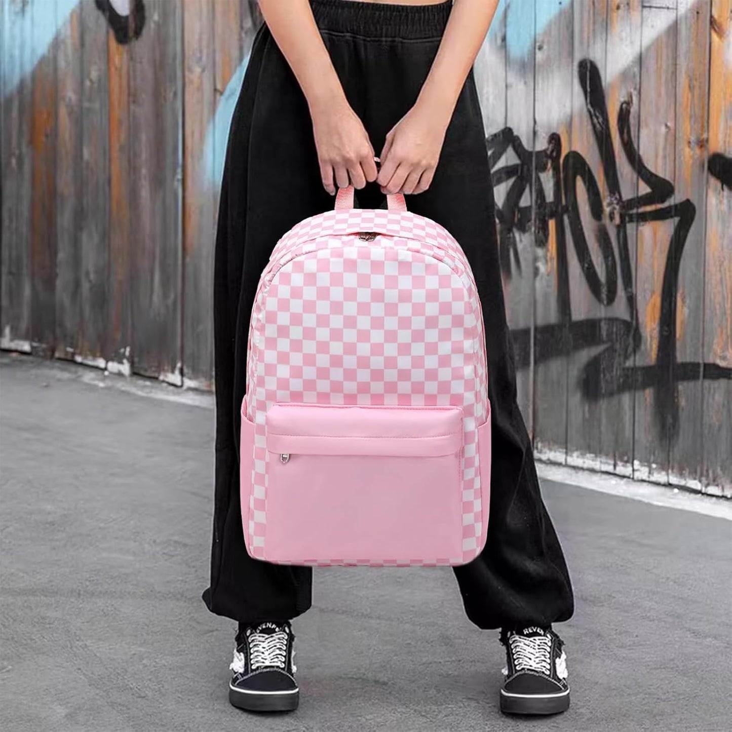 Sugaroom Checkered School Backpack for Girls with Lunch Box Lightweight Kids Bookbags Preschool Primary Elementary Students School Bags (Checkered Pink)
