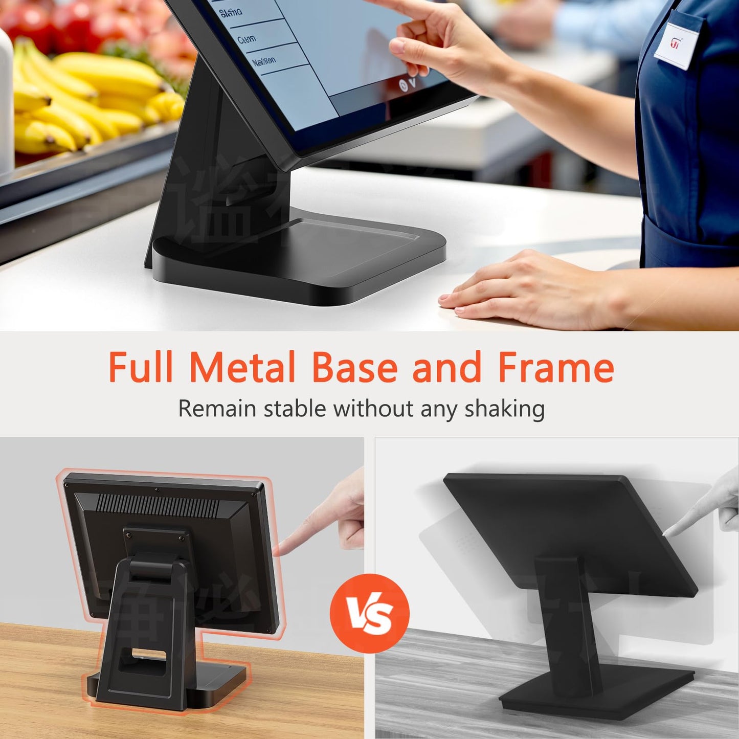 NewHail 12.1-inch POS Touch Screen Monitor, Capacitive Touchscreen with HDMI/VGA Input, Heavy-Duty Metal Stand, for Retail, Restaurant, Bar, Gym, Warehouse and POS System