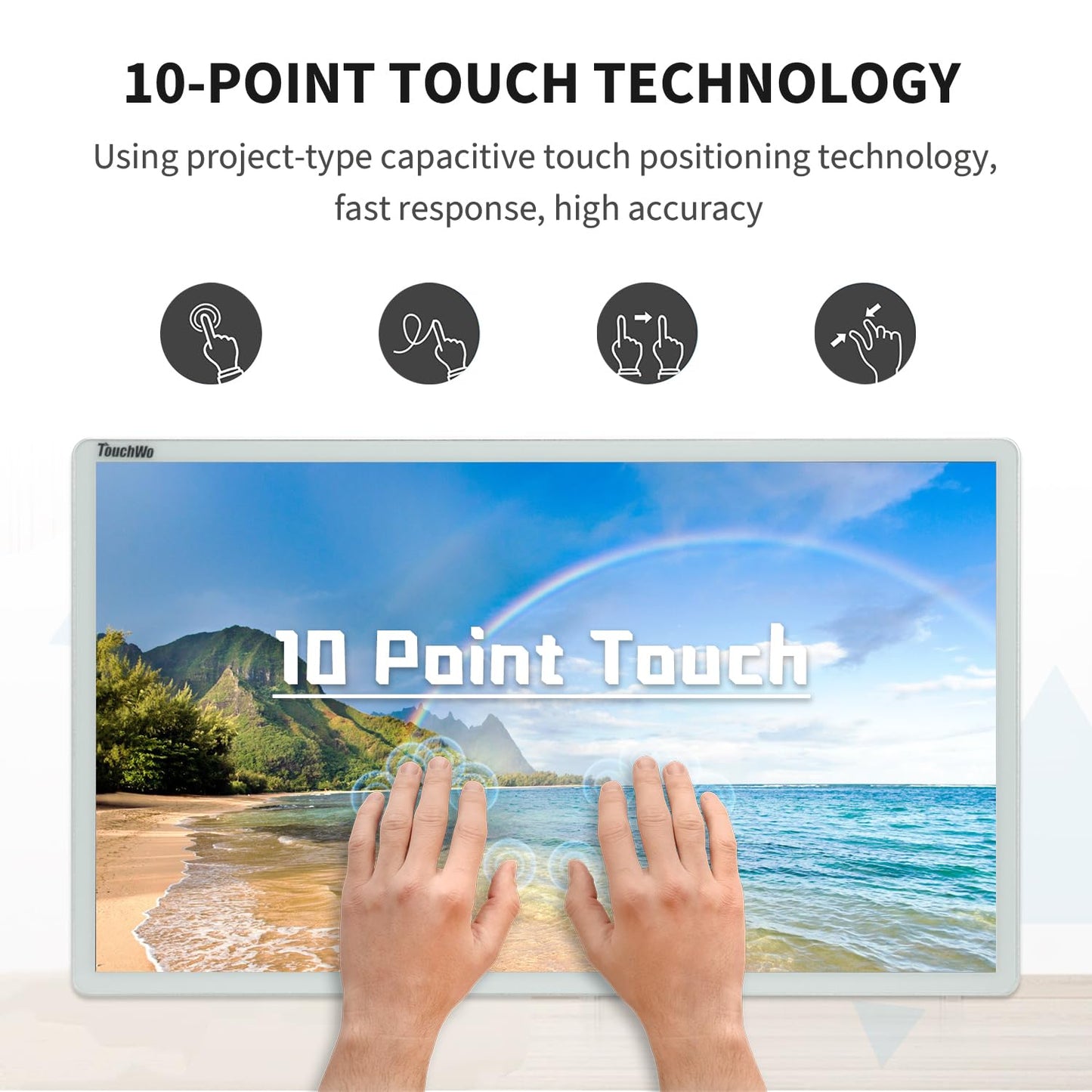 TouchWo Capacitive Multi-Touch Screen Industrial Monitor, 16:9 Display, Built-in Speakers, USB, VGA, DVI & HD-MI Ports, Digital Signage Displays and Player for Advertising (21.5-Inch White)