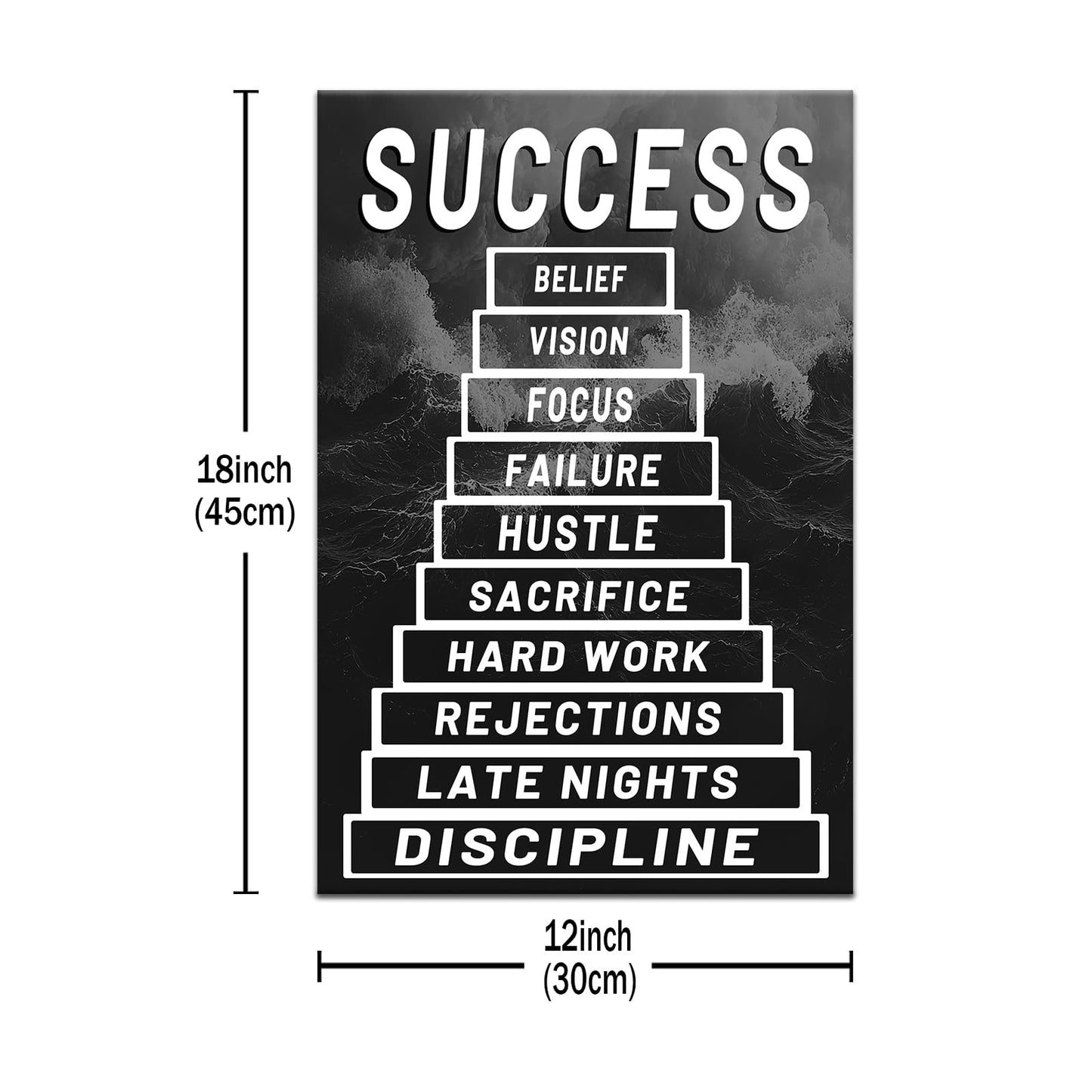 PSYYSP Success Ladder Motivational Wall Art Office Decor Framed Success Quote Canvas Print Inspirational Poster for Entrepreneurs Students Study Room Modern Home Gym Artwork 18x12 Inch