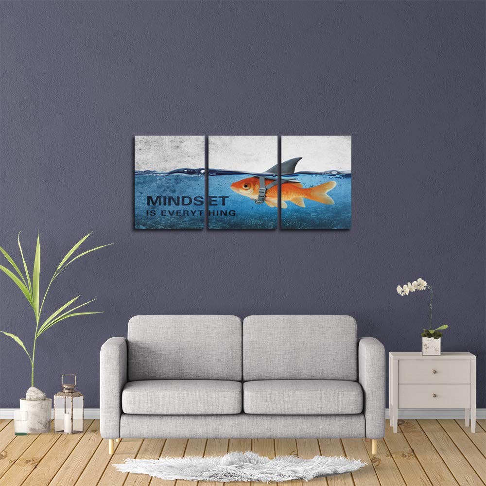 Motivational Canvas Wall Art Positive Entrepreneur Quotes Poster Print Inspirational Goldfish Artwork Painting Picture Office Home Bedroom Decor Wall Art Framed Ready to Hang - 36" W x 16" H
