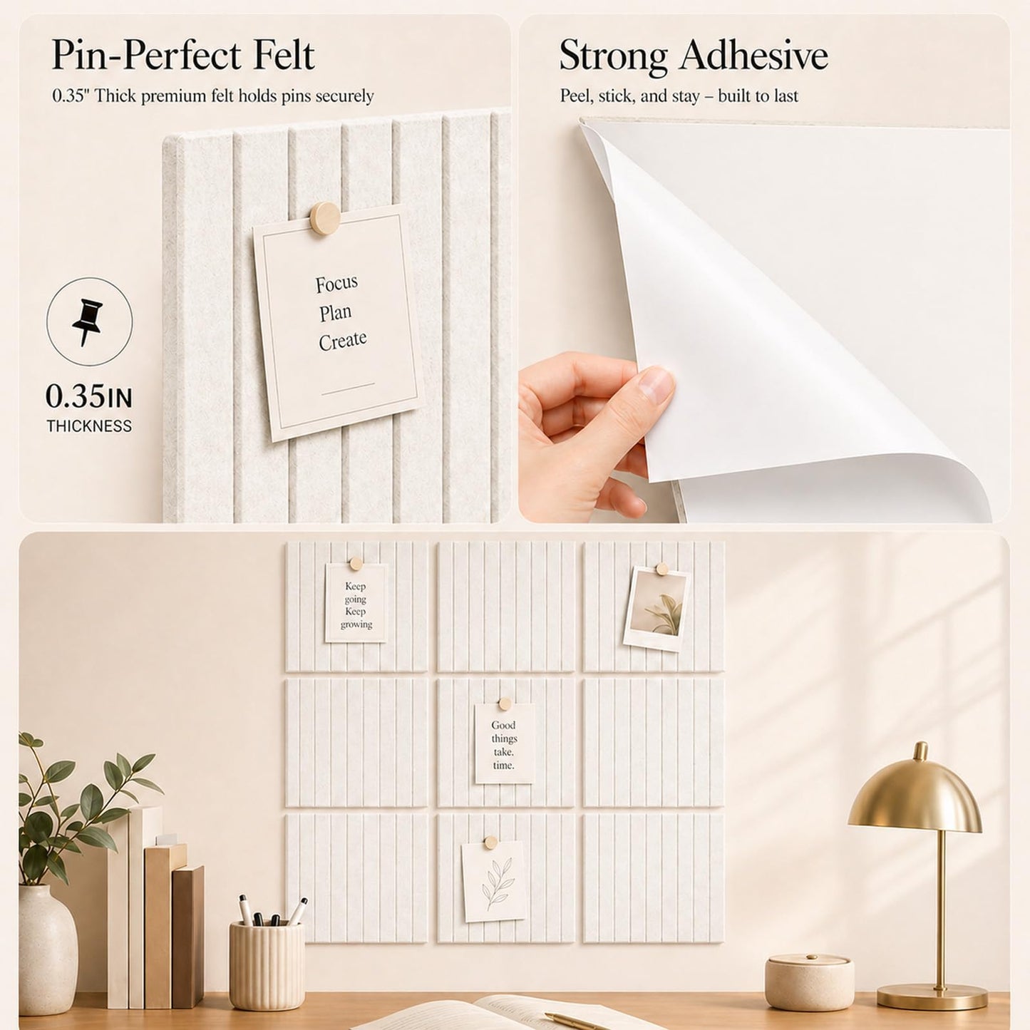 Baysola Stripe Felt Bulletin Board Panels 48 x 36 Inch Self Adhesive Wall Tiles Cork Board Alternative for Office Classroom Photos Notes 12 Pack
